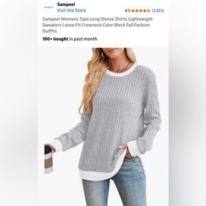 Sampeel Women's Light Gray Ribbed Crewneck Sweater